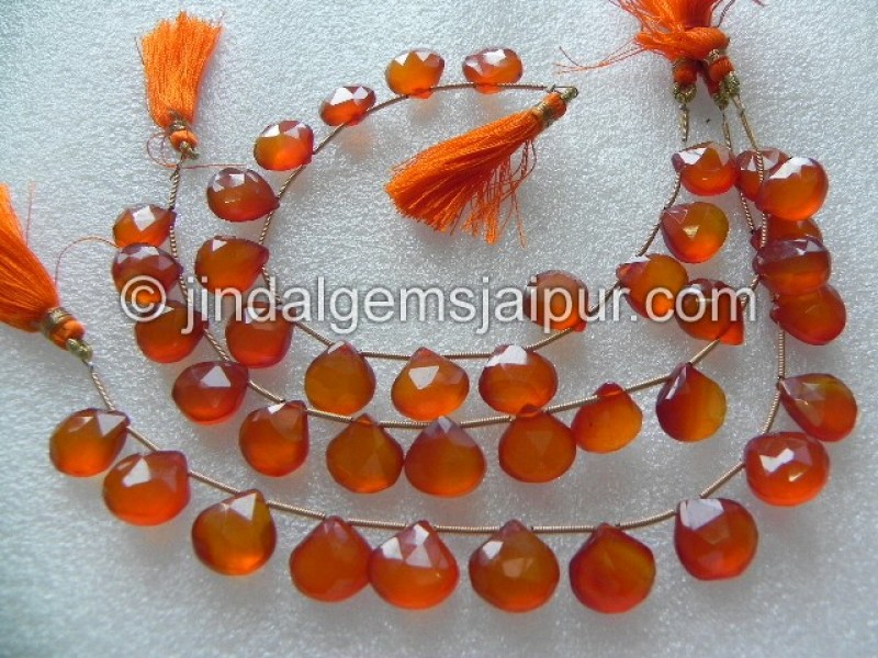 Sunset Orange Chalsydony Faceted Heart Shape Beads